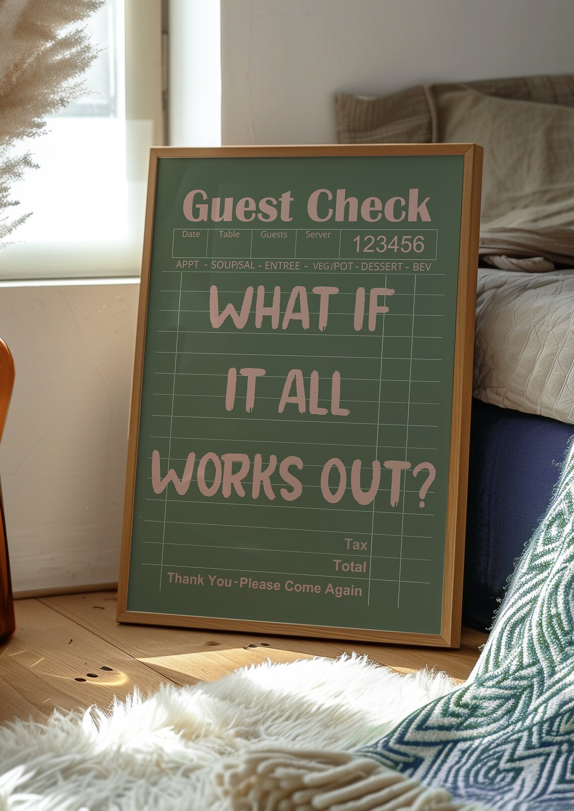 What If It All Works Out Green Pink Guest Check Motivational Poster - Image 2