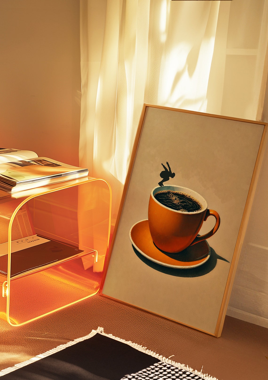 Vintage Orange Espresso Cup Diver Silhouette Whimsical Coffee Poster - Image 4