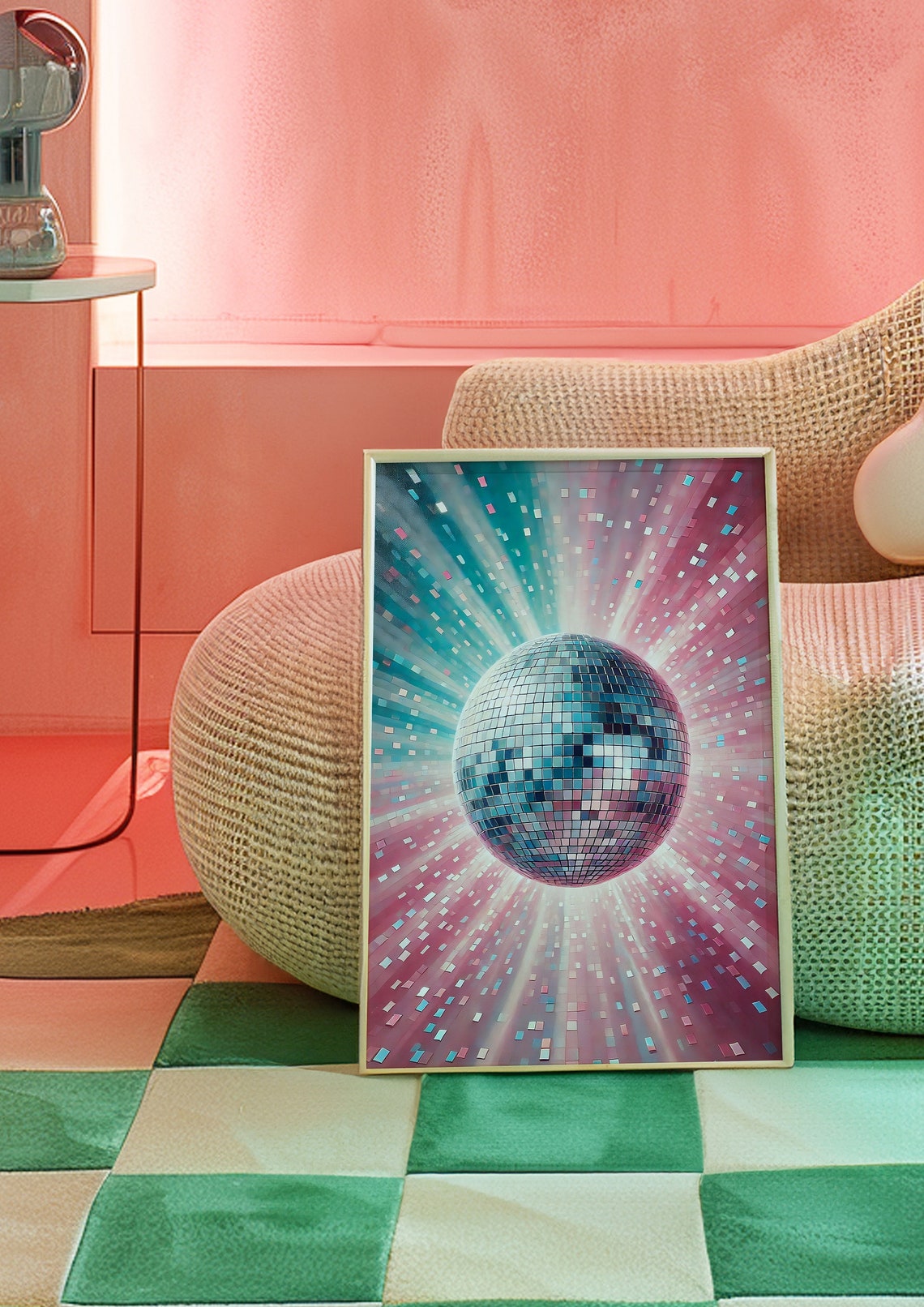Pink Disco Ball Retro 70s Party Funky Maximalist Decor Wall Art - Image 3