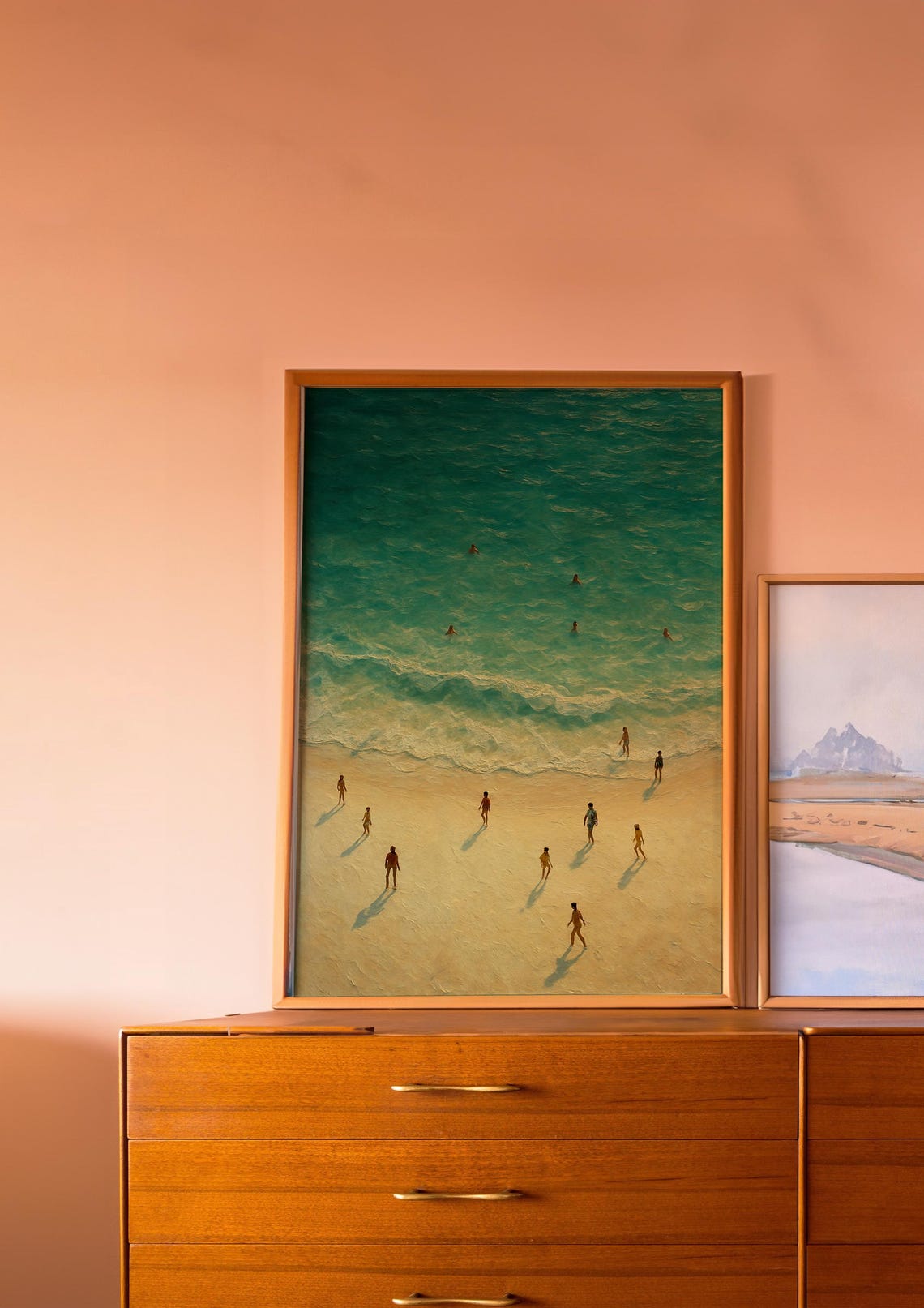 Aerial Beach Turquoise Ocean Swimmers Coastal Photography Wall Poster - Image 2