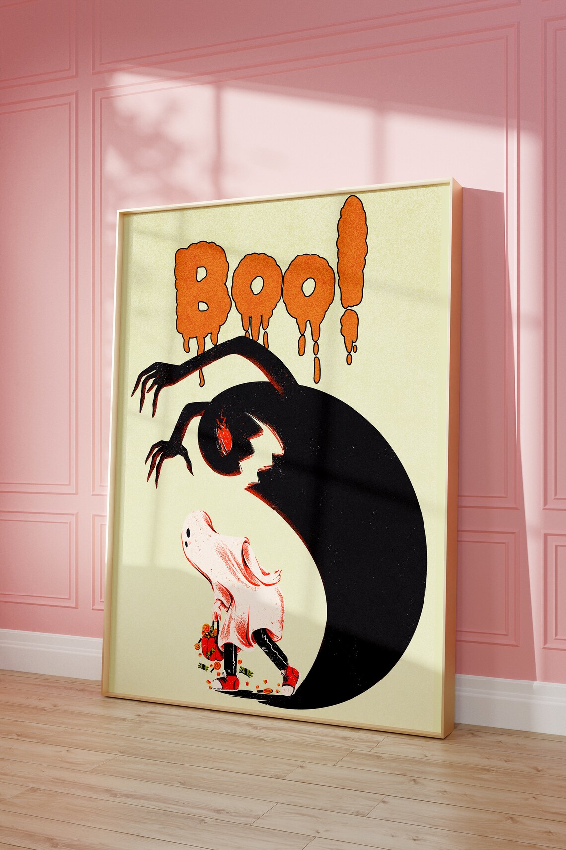 Boo Vintage Orange Ghost Retro Halloween Spooky Night Art Poster - Image 4