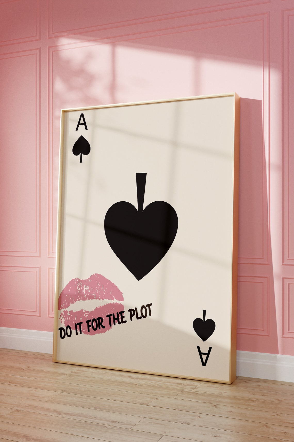 Do It For The Plot Ace Of Spades Card Poster With Pink Kiss Mark - Image 3