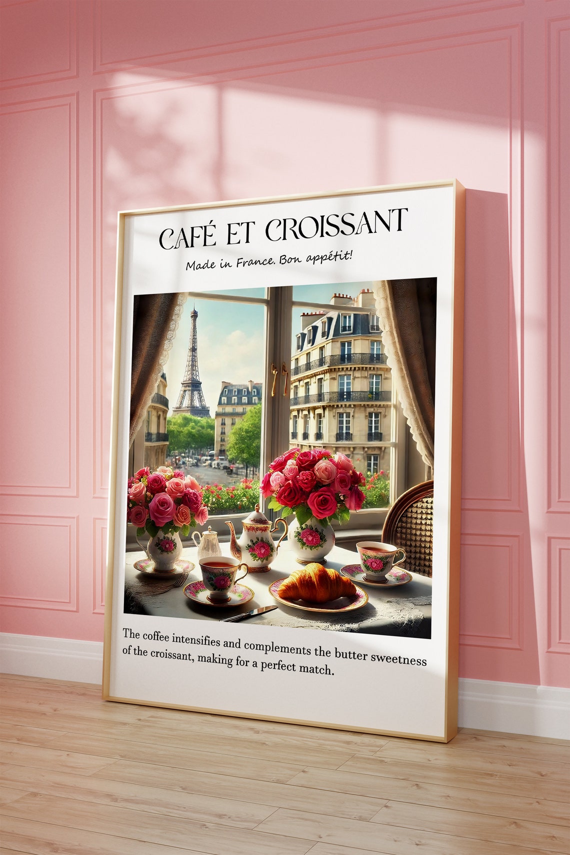Cafe Et Croissant French Breakfast With Paris Window View Poster - Image 3