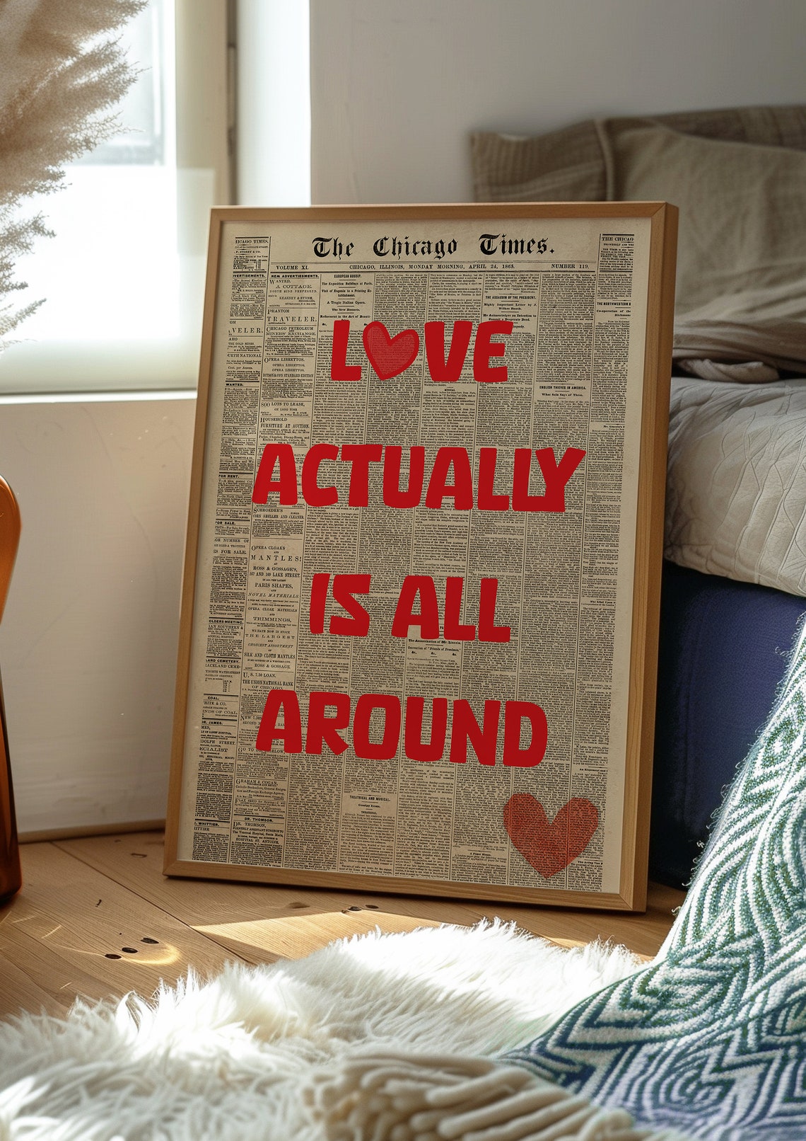 Love Actually Is All Around Red Letters Vintage Newspaper Poster - Image 2