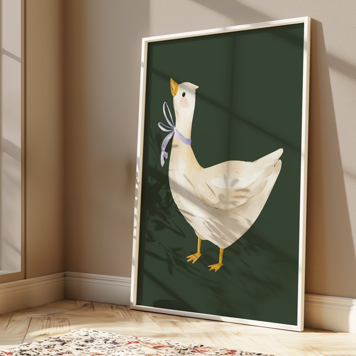 Silly White Goose with Lavender Bow Cute Watercolor Animal Poster - Image 2