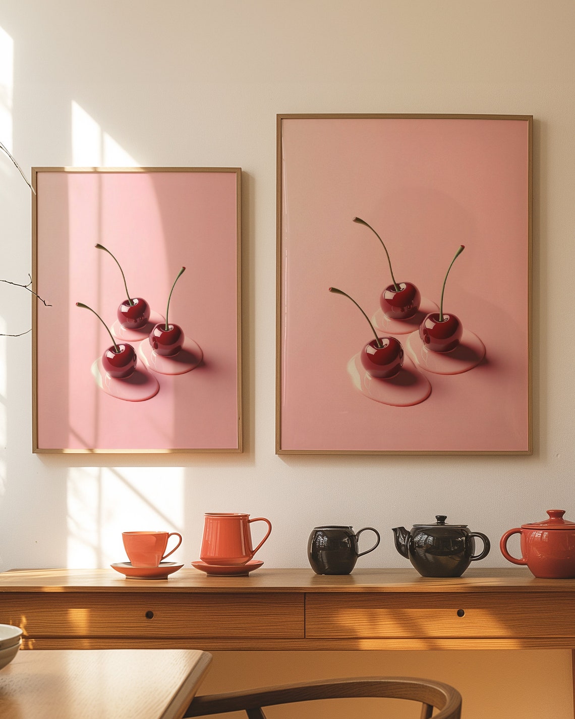 Cherry Poster Cherry Print Retro Wall Art Artwork Chic Retro Art Funky Pink Wall Art Trendy Wall Art - Image 3