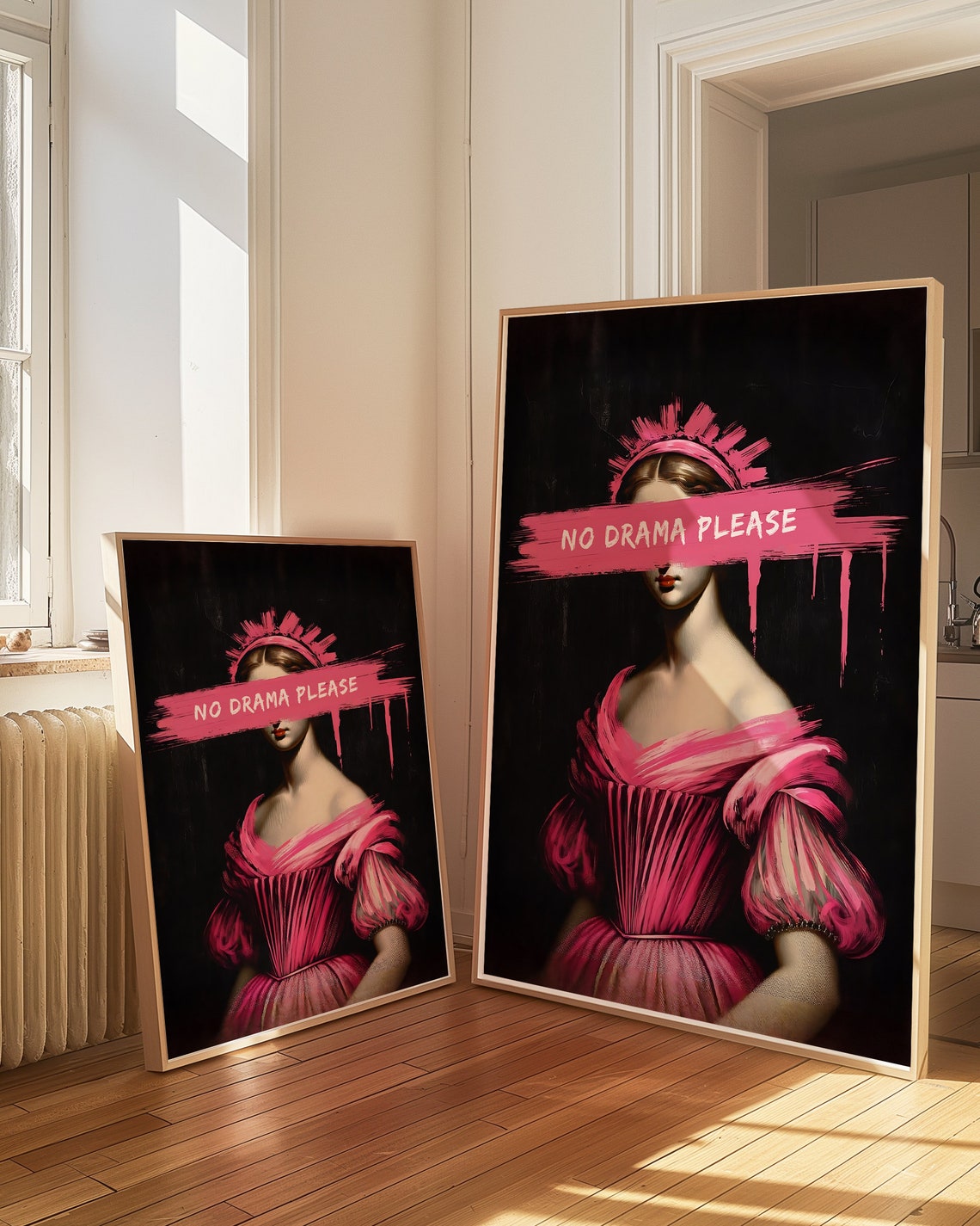No Drama Please Pink Painted Vintage Queen Portrait Art Poster - Image 3