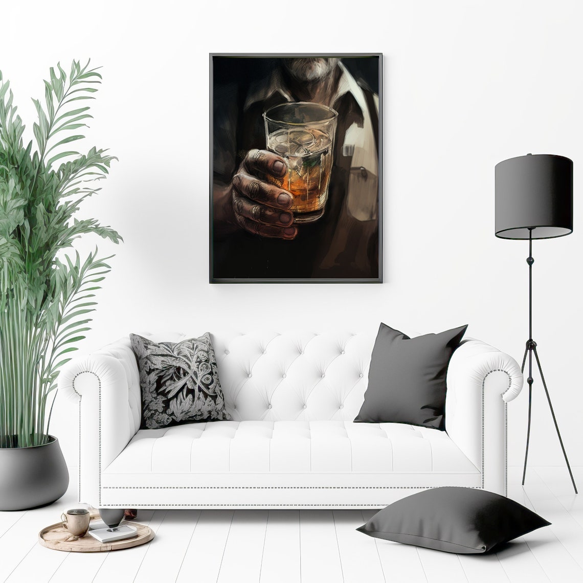 Bearded Bartender Holding a Whiskey Glass Moody Oil Paint Poster - Image 2