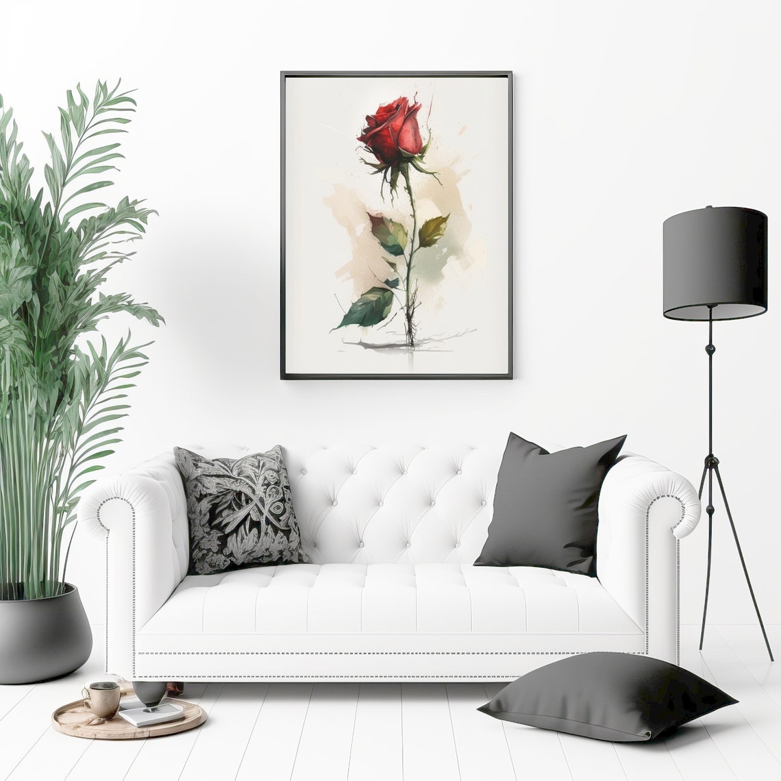 Elegant Red Rose Bloom Watercolor Botanical Flower Wall Poster - Image 2