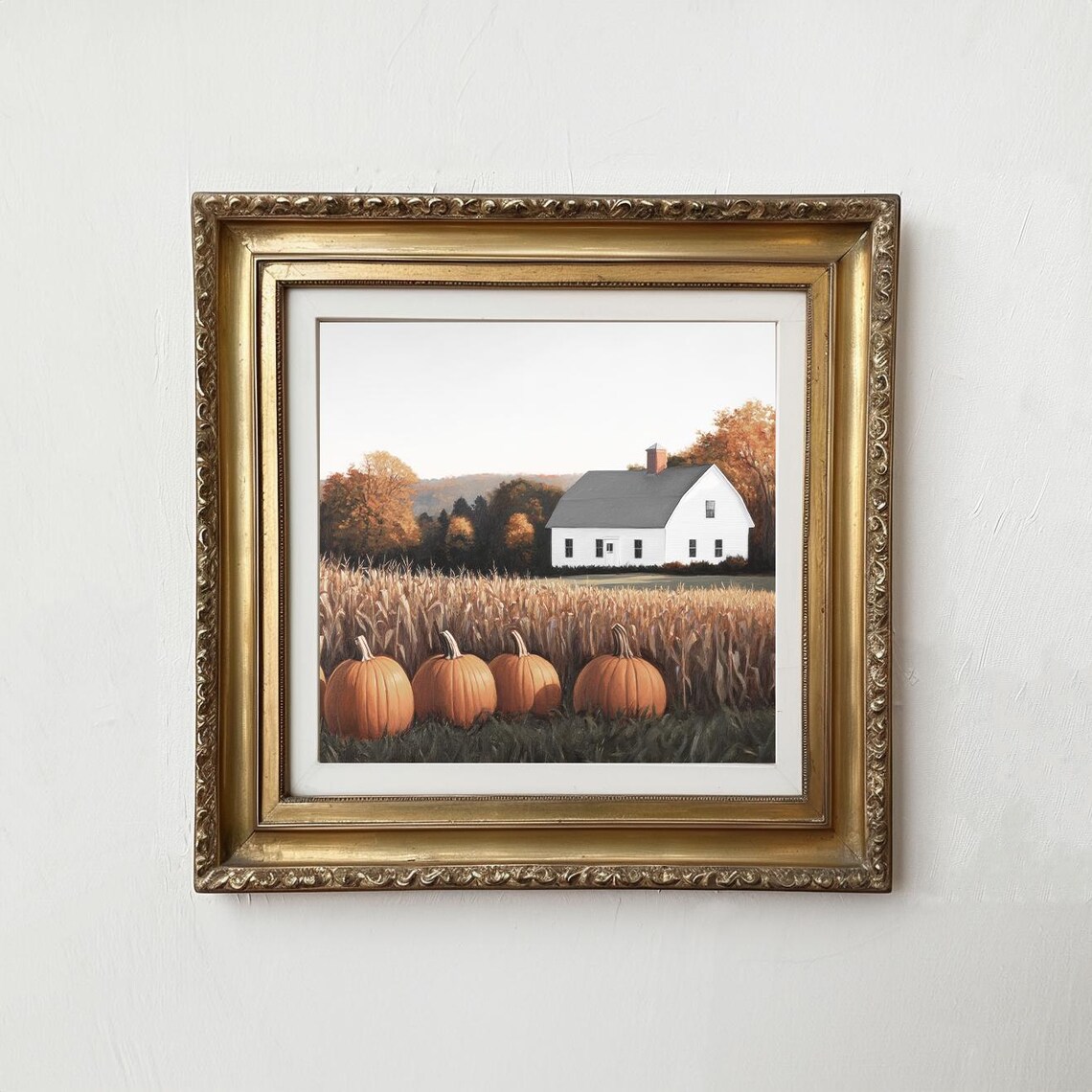 Farmhouse With Pumpkins Cornfield Autumn Country Travel Poster - Image 2