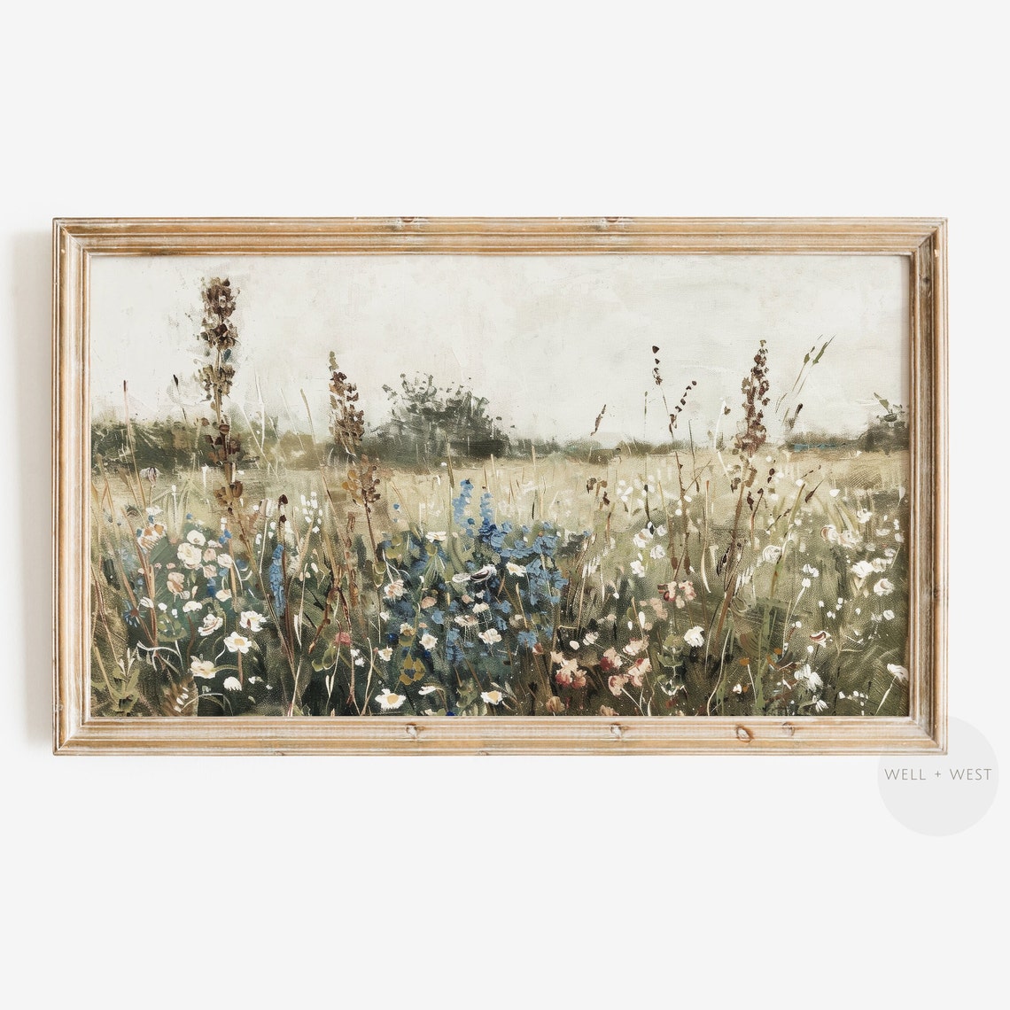 Wildflower Meadow White Blue Blooms Country Field Vintage Art Poster