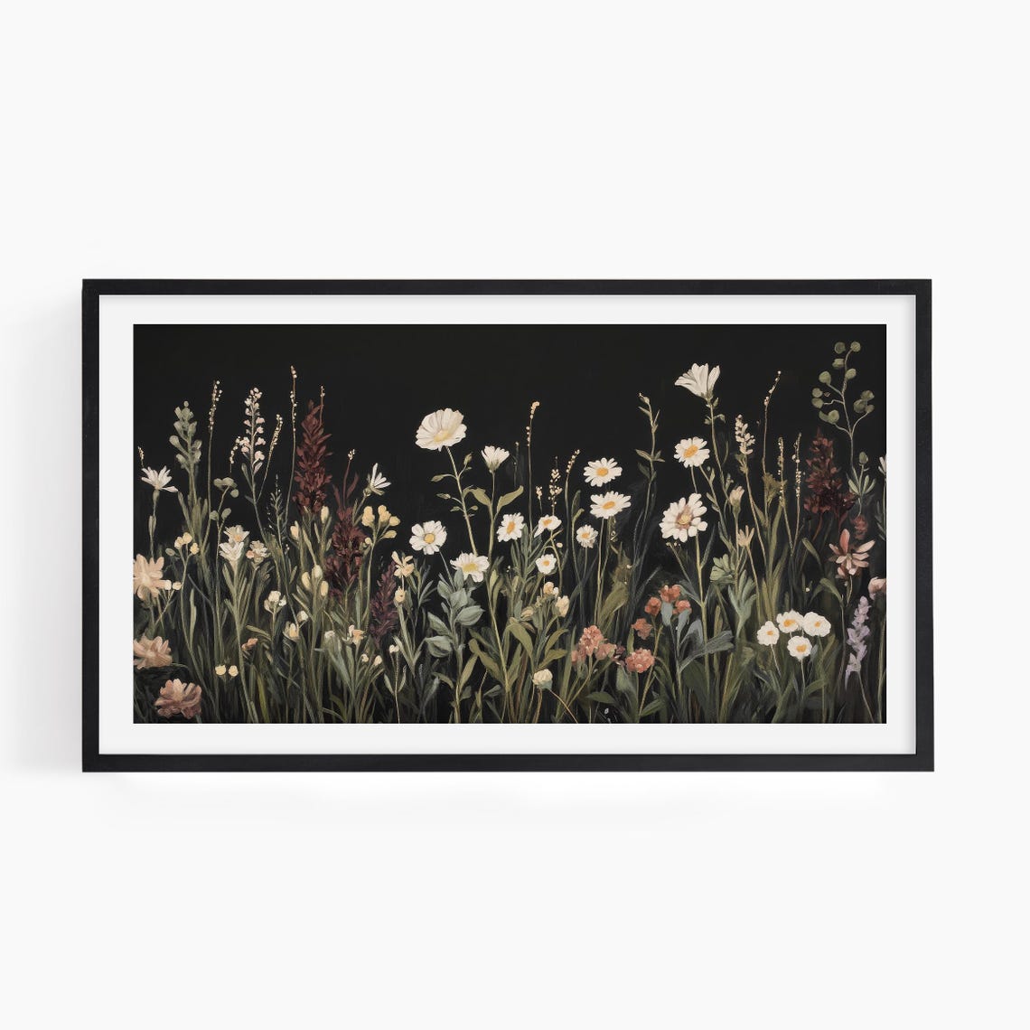 Moody Wildflower Tv Art Vintage Style Flower Painting Dark Aesthetic Fall Floral Dark Flower Field Burgundy Botanical Art Tv405 - Image 2