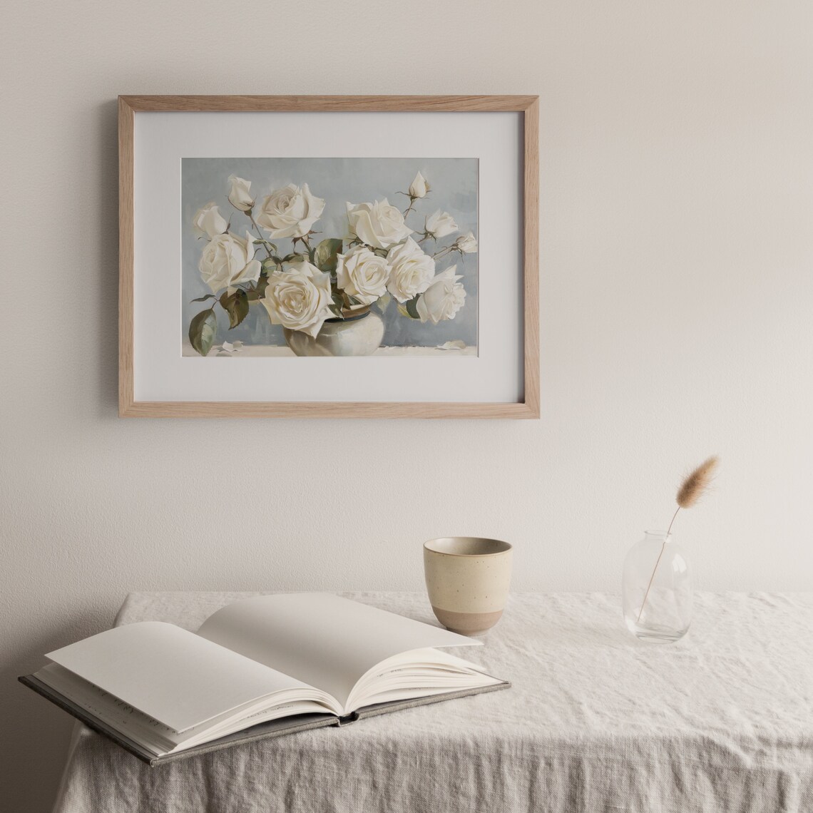 White Roses Vase Vintage Botanical Floral Bedroom Wall Art Poster - Image 3