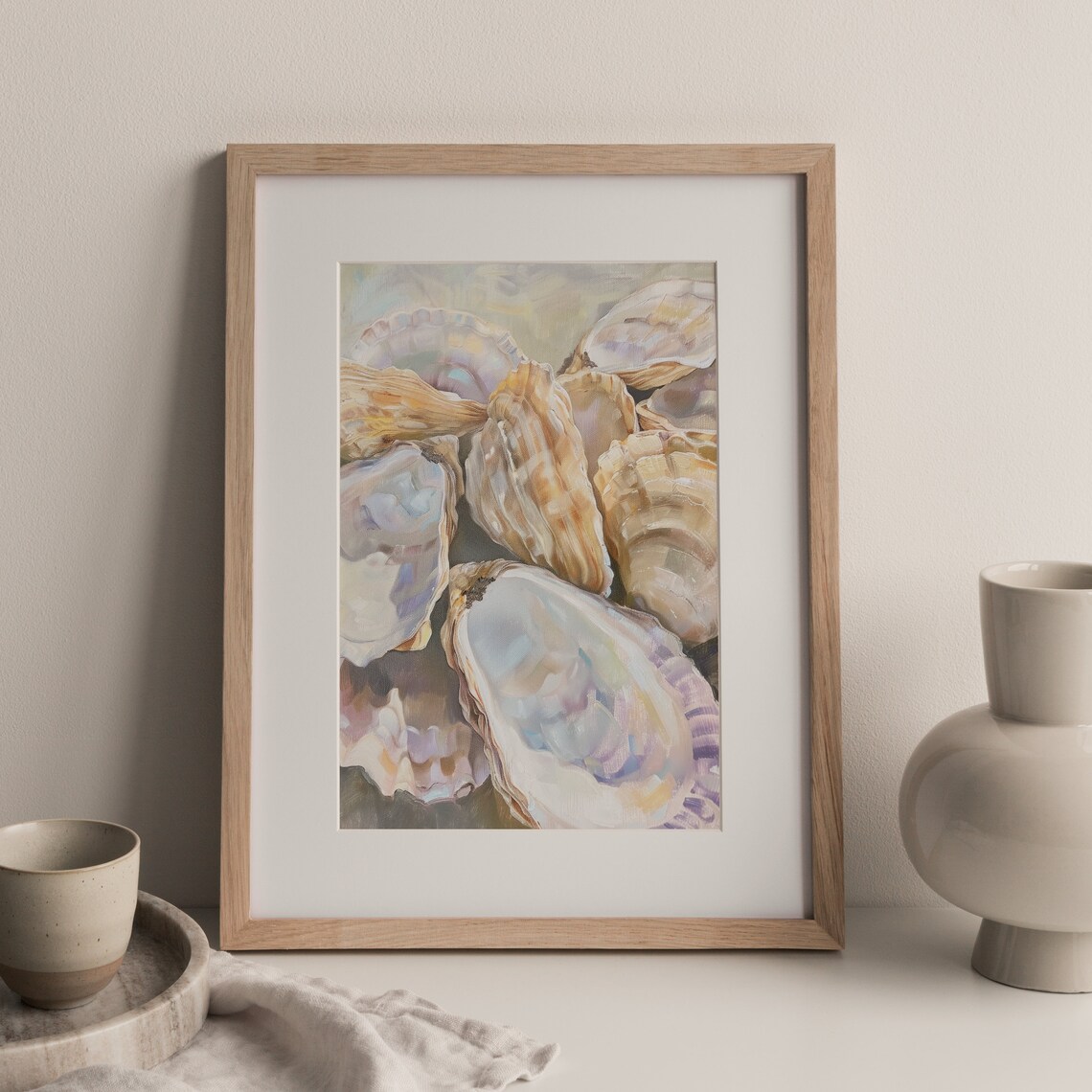 Pastel Oyster Shells Painting, Coastal Beach House Art - Image 3