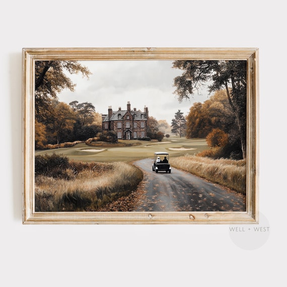 Golf Course Painting Vintage Style Autumn Landscape