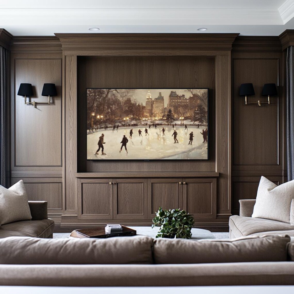 Central Park Ice Skating Art Print, Rustic Winter Landscape - Image 3