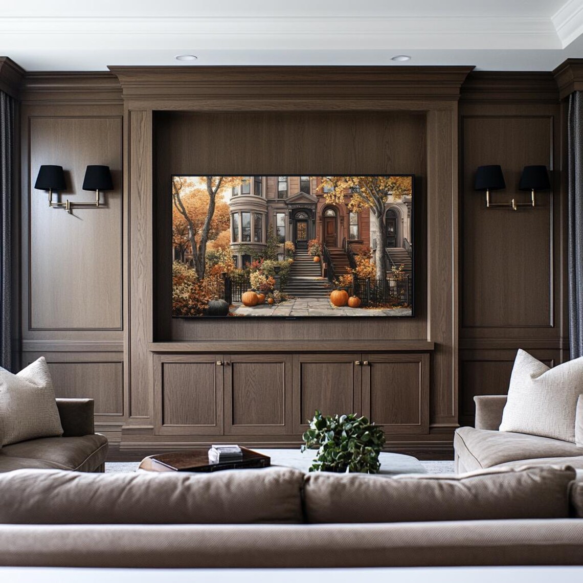 Cozy Autumn Brownstone House, Vintage Fall Art Print - Image 2