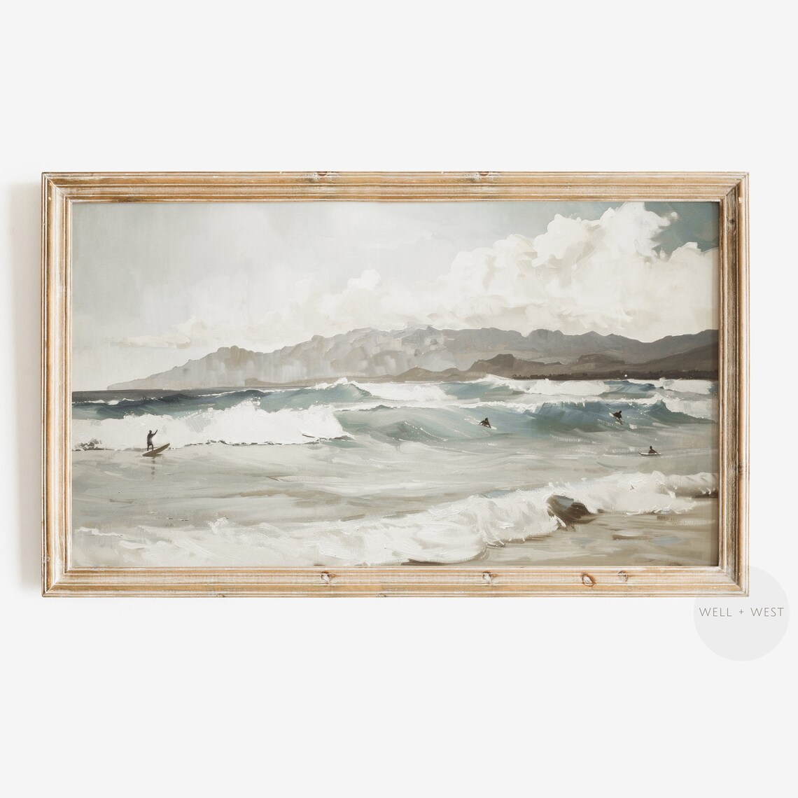 Summer Surfer Oil Painting Vintage Ocean Landscape