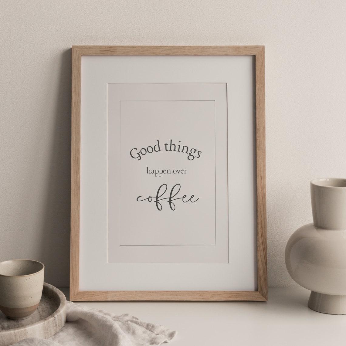 Good Things Happen Over Coffee Quote Vintage Kitchen Wall Art Print - Image 3