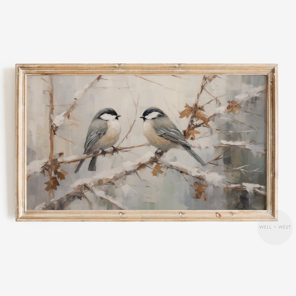 Chickadee Birds In A Tree, Vintage Winter Art Print