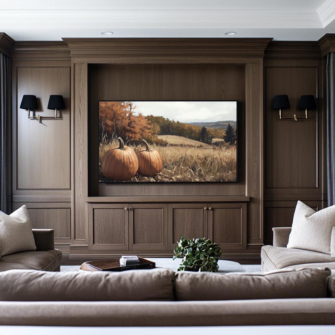 Rustic Pumpkins In Golden Field Autumn Harvest Countryside Wall Art - Image 2