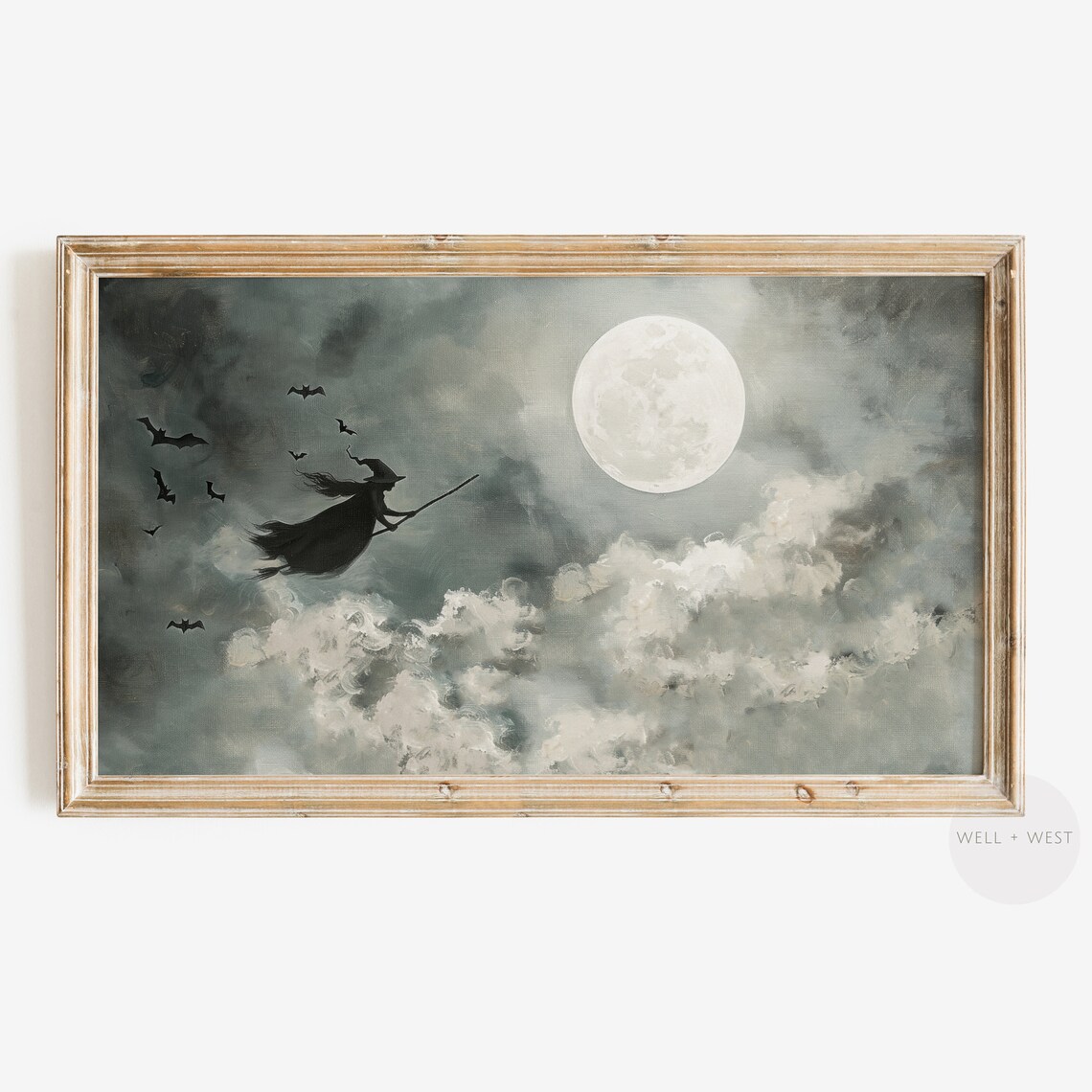 Halloween Vintage Witch on Broomstick Art Print