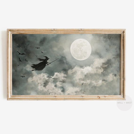 Halloween Vintage Witch on Broomstick Art Print