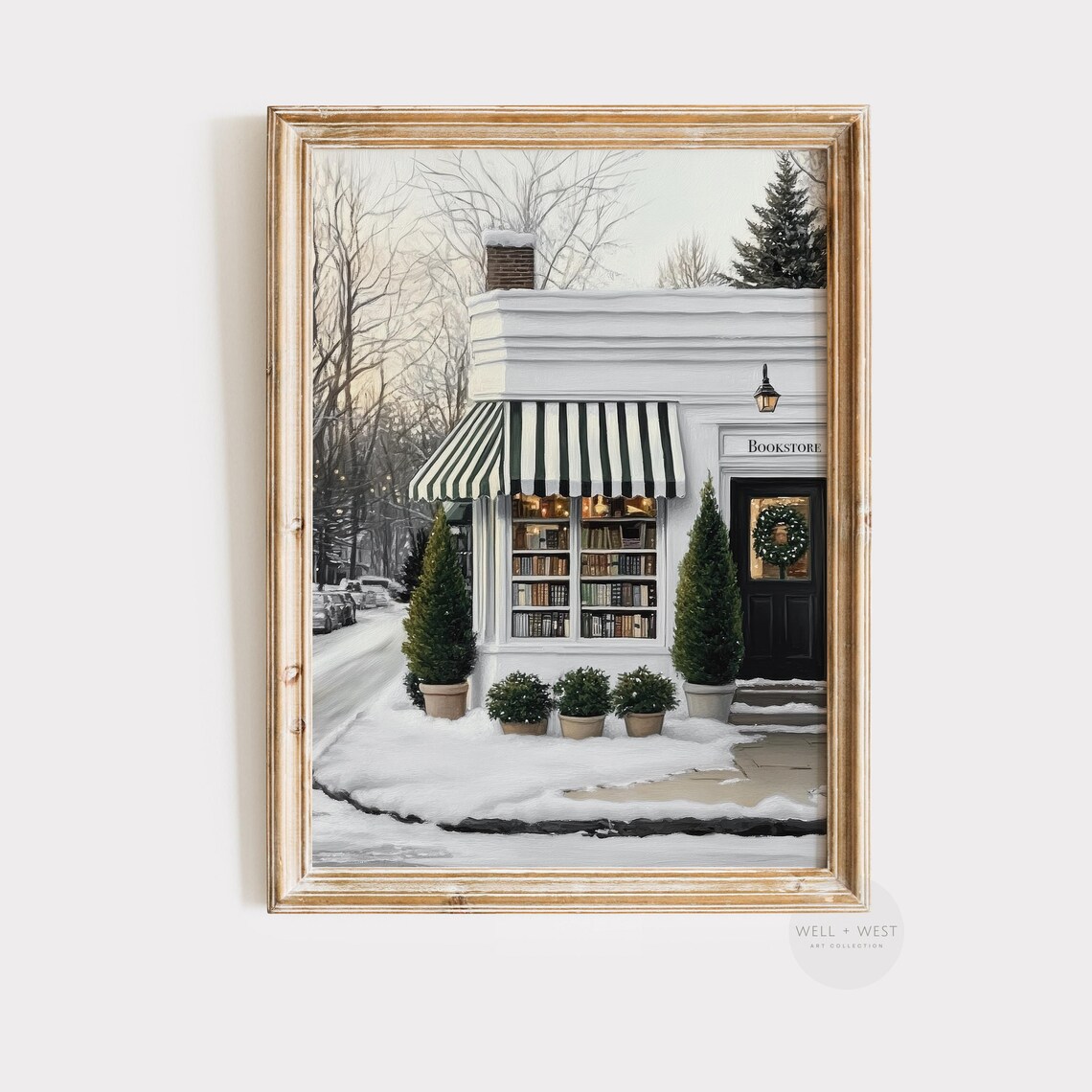 Winter Bookstore Vintage Style Art Print