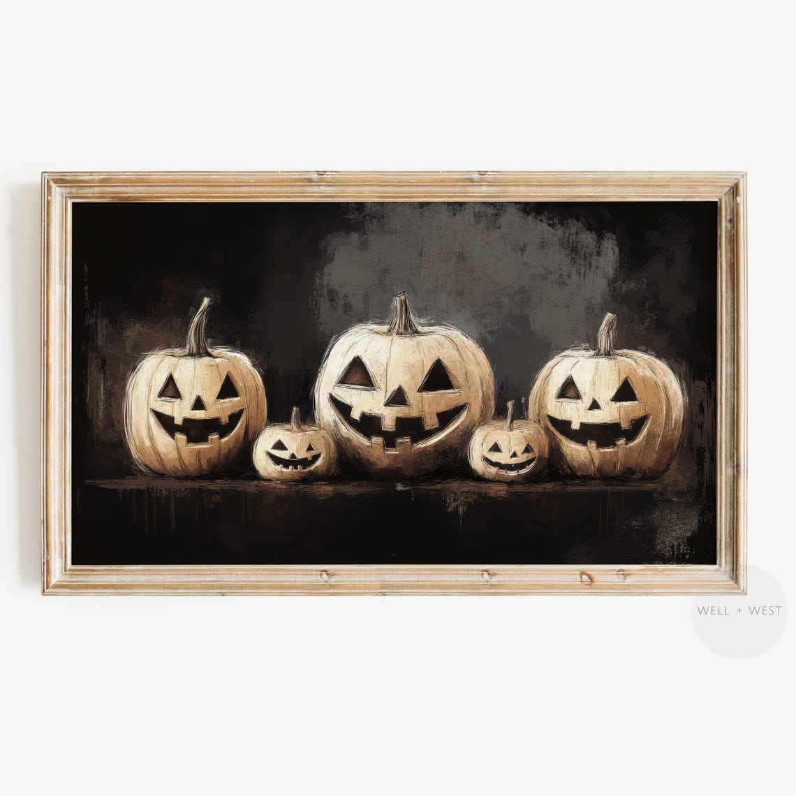 Vintage Jack O Lanterns Sketch Dark Halloween Night Art Print