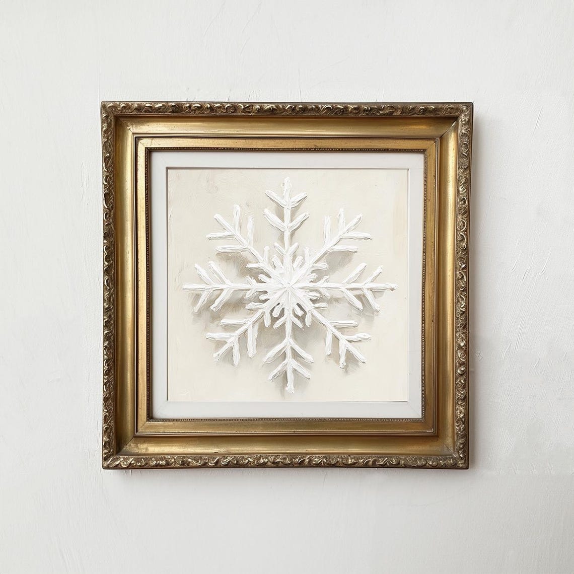 Minimalist White Snowflake Beige Neutral Winter Holiday Wall Art - Image 2