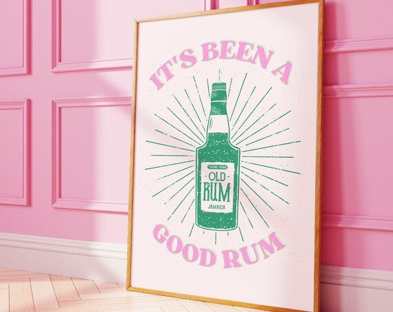 Funny Rum Print Girly Bar Cart Poster Retro Alcohol Wall Art Vintage Style Dorm Room Decor Modern Pink Preppy Hot Girl