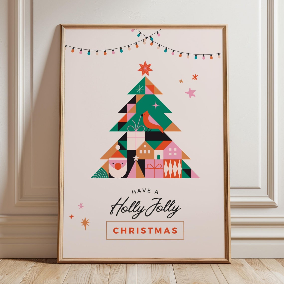 Cute Pink Have A Holly Jolly Christmas Geometric Tree Holiday Poster - Image 3