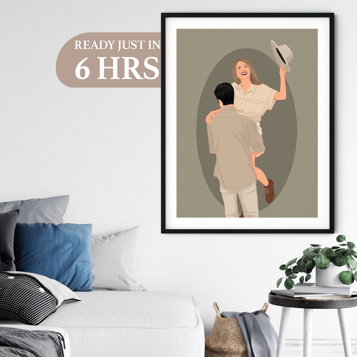 Joyful Couple Dance Lift Holding Hat Flat Color Illustration Poster