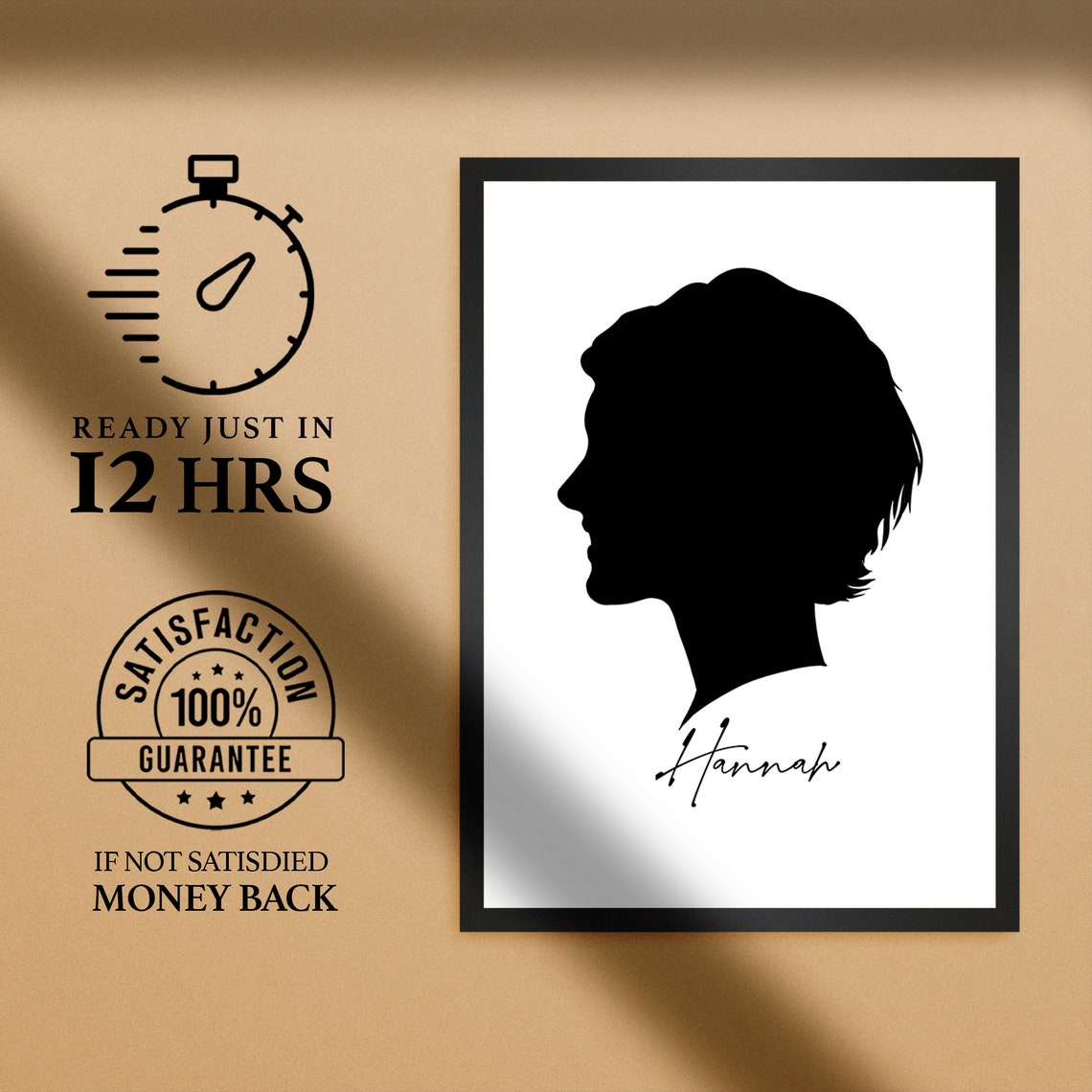 Personalized Silhouette Portrait with Name Script Black Profile Poster