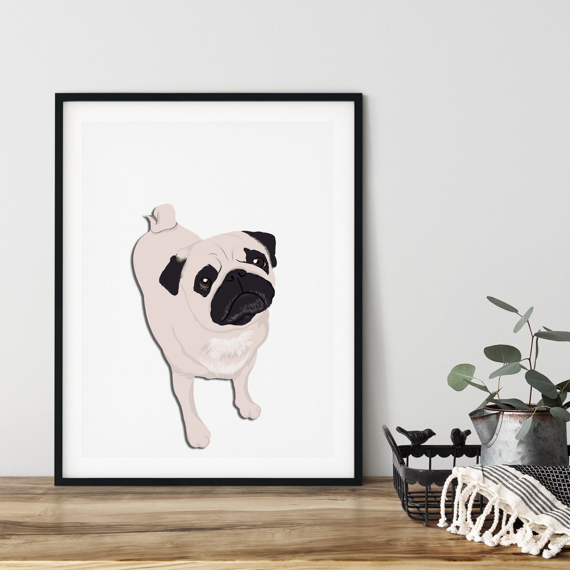 Happy Pomeranian Puppy in Red Bone Pattern Dog Bed Portrait Poster - Image 2