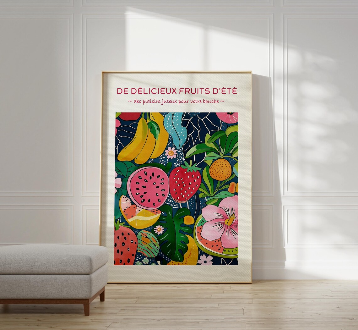 Tropical Fruits And Flowers, Kitchen Dining Boho Poster