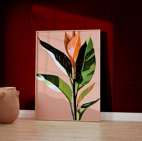 Tropical Leaves Wall Art Pastel Pink Green Botanical Print