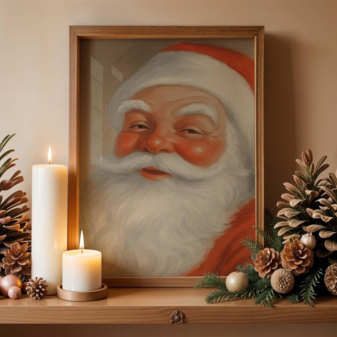 Smiling Santa Claus Portrait Vintage Christmas Holiday Art Poster