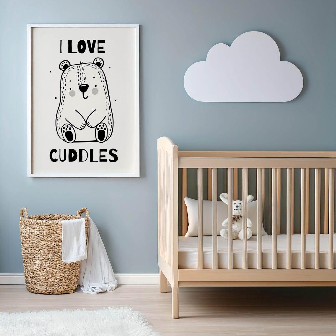 I Love Cuddles Cute Bear Illustration Kids Nursery Bedroom Poster - Image 3