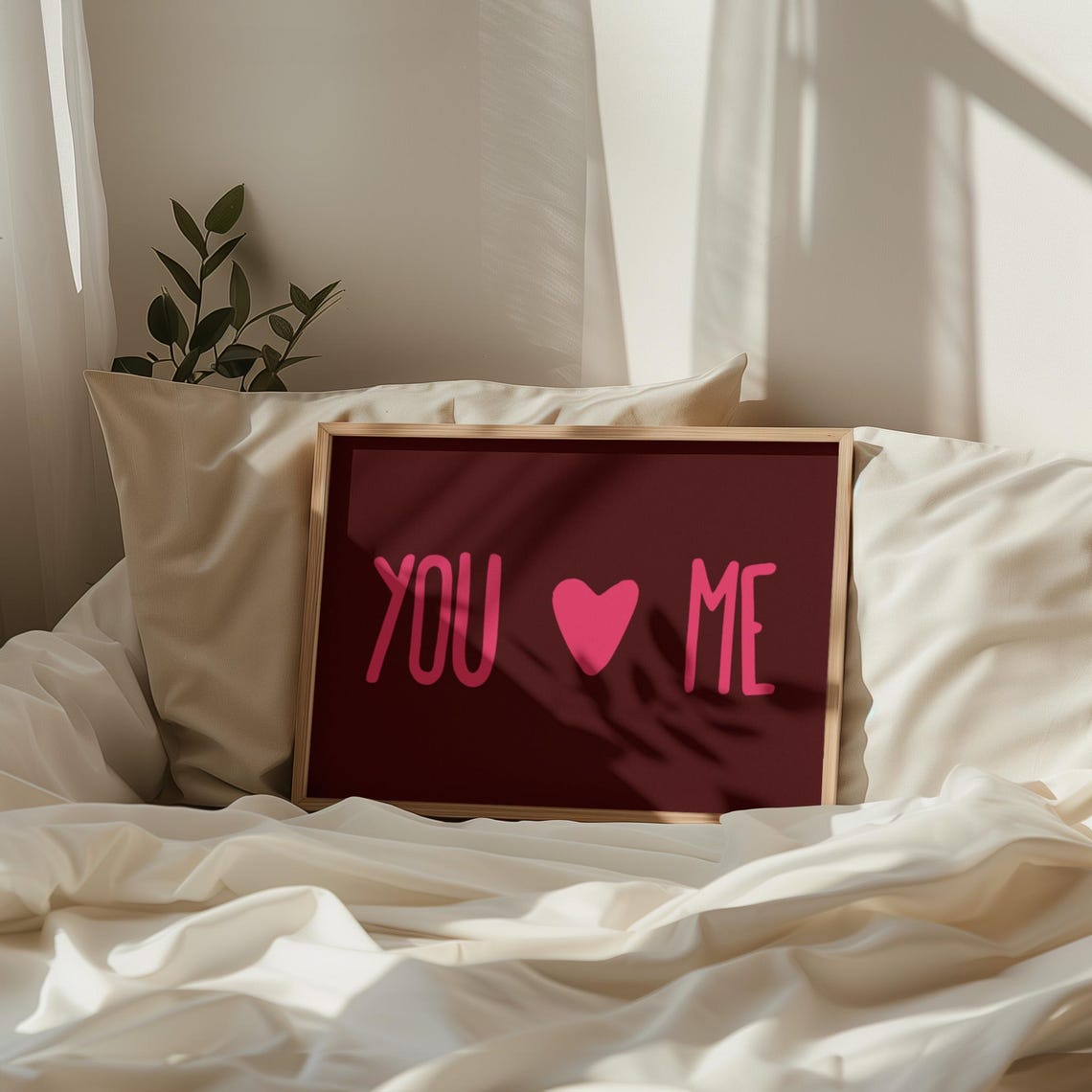 You and Me Heart Pink Typography Dark Red Bedroom Wall Poster - Image 4