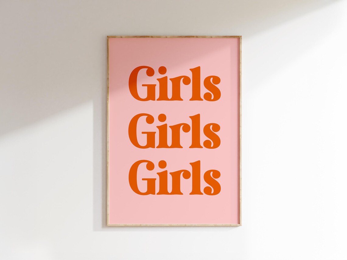 Girls Girls Girls Retro Typography Orange Pink Empowerment Poster - Image 3