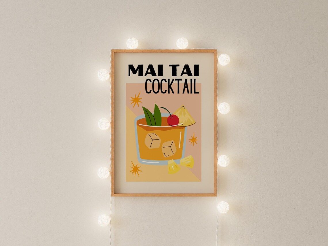 Mai Tai Cocktail Retro Tiki Drink Illustration Bar Cart Poster - Image 3