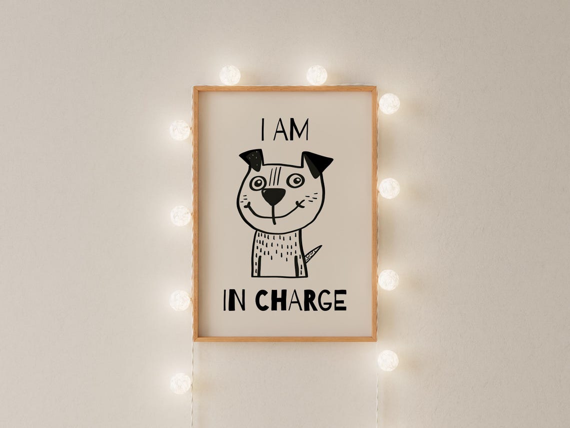Cute Smiling Doodle Dog I Am In Charge Quote Nursery Wall Art - Image 2