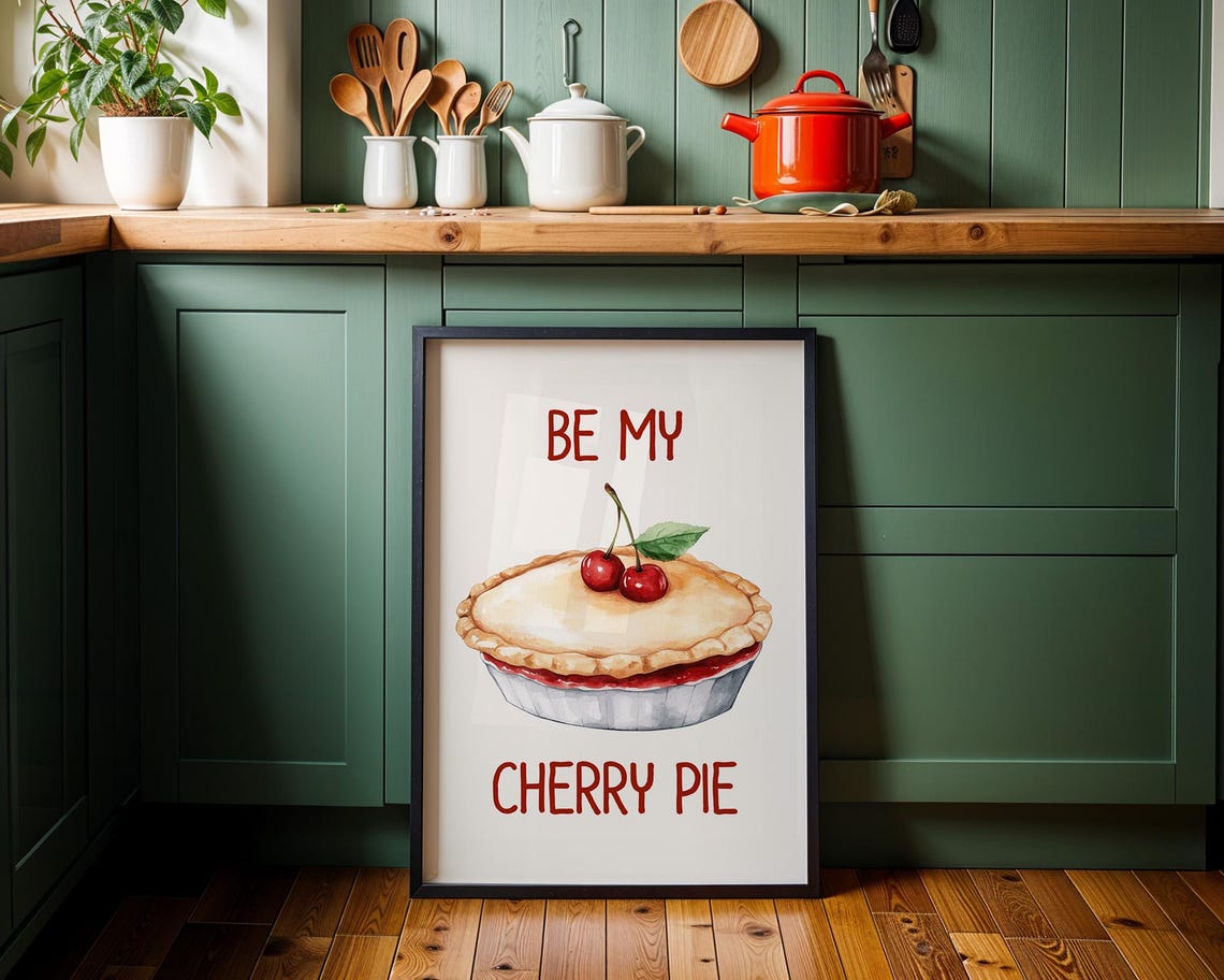 Be My Cherry Pie Watercolor Dessert Illustration Kitchen Poster - Image 4