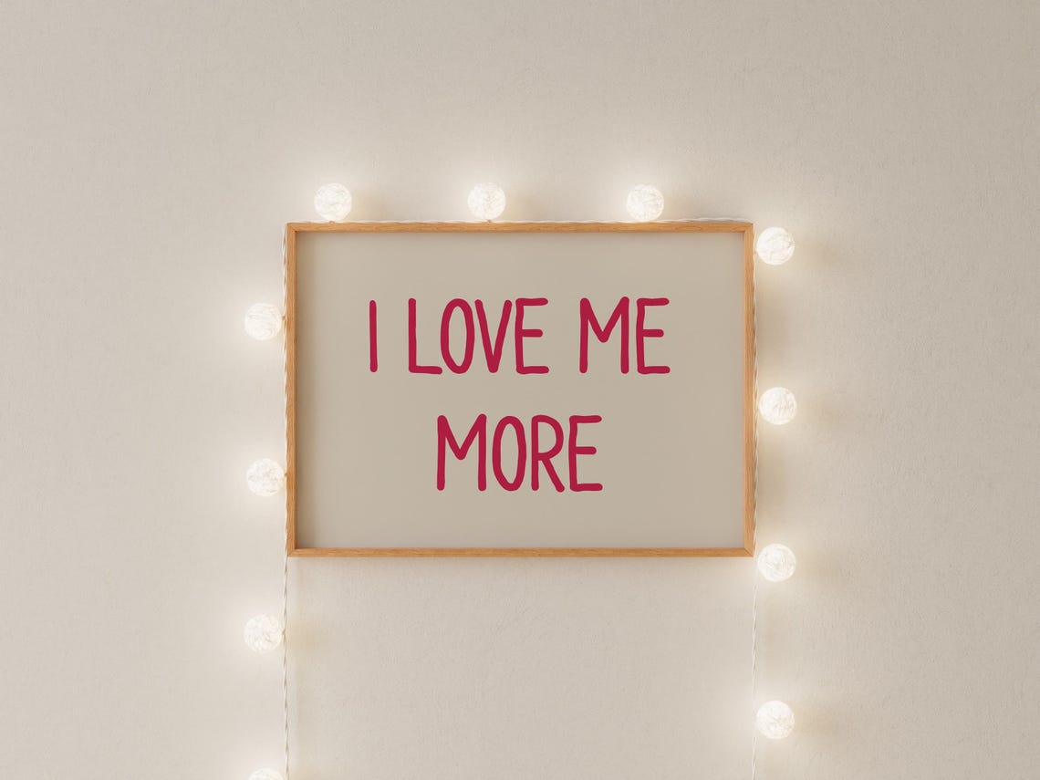 I Love Me More Pink Hand Lettered Self Love Affirmation Poster - Image 2