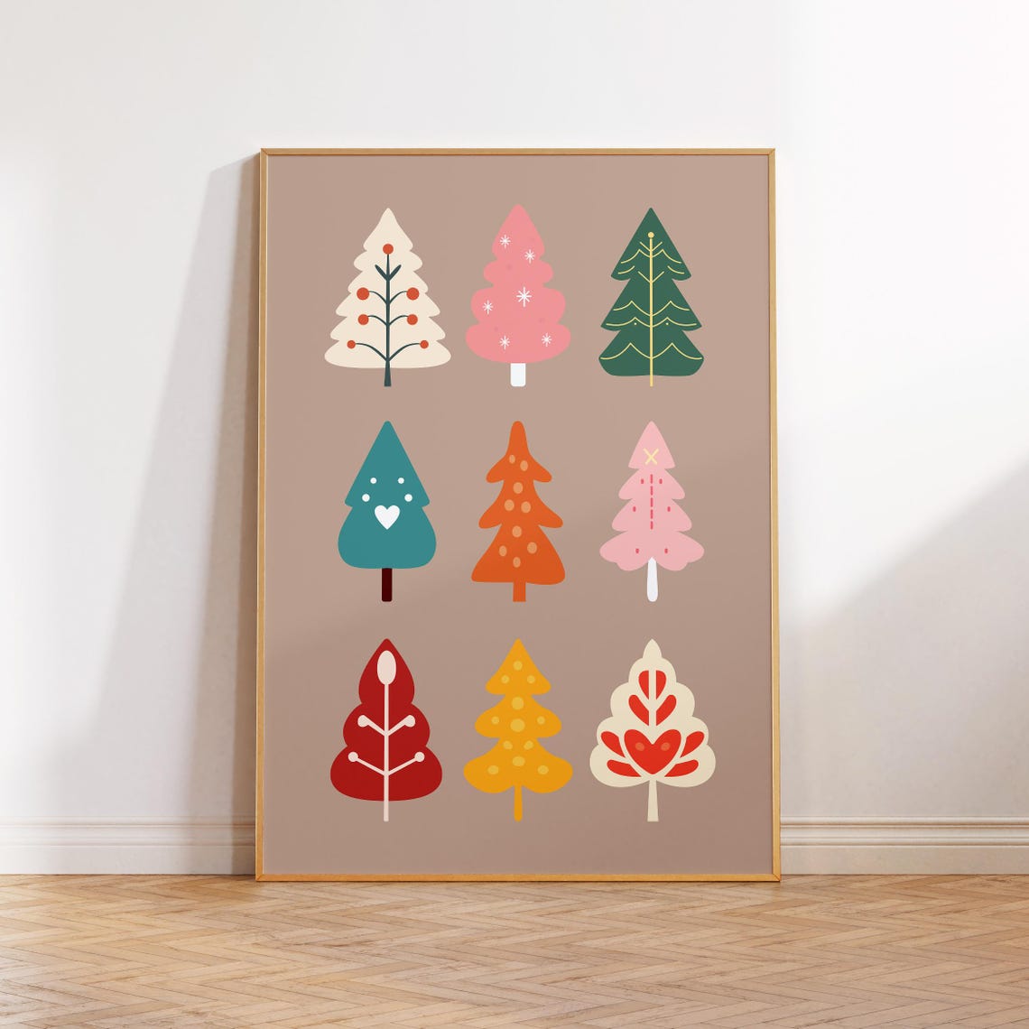 Nine Colorful Christmas Trees Grid Modern Holiday Decor Poster - Image 3