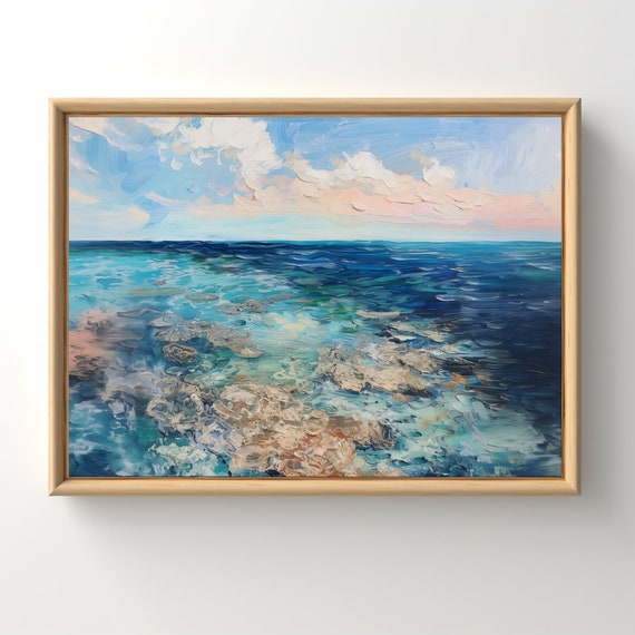 Great Barrier Reef Wall Art Travel Print Iconic Landmark Prints Vintage Style Painting