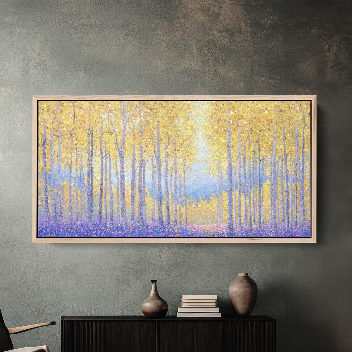 Pointillism Fall Aspens, Autumn Forest
