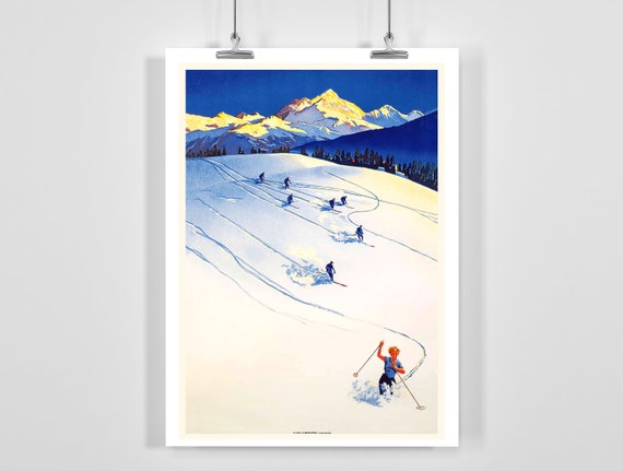 Cransmontana Valais Switzerland Vintage Ski Poster Framed Unframed