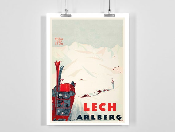 Lech Am Arlberg Austria Vintage Ski Poster Framed Unframed